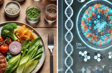 A side-by-side comparison of a real meal and the reconstructed DNA-based dietary analysis.